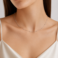 Collar de Plata de Ley 925 con Cadena Cruzada y Doble Cuentas, 18 Pulgadas, Joyería Minimalista con Cuentas para Mujer