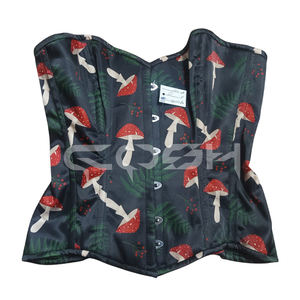 Corset surbuste personnalisé en satin noir à imprimé champignons, avec baleines en acier, amincissant la taille, pour la mode et les soirées - Product Image 4