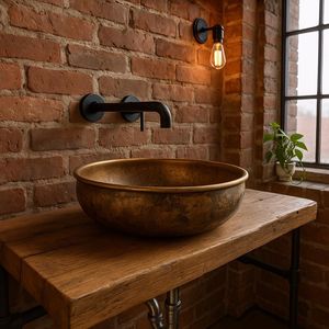 Lavabos de cobre hechos a mano para ideas de decoración rústica del hogar, utilizando una artesanía de metal duradera, adecuados para interiores de lujo. - Product Image 5