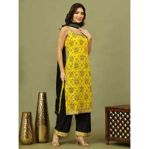 Kurta de algodón bordada a mano con diseño Bandhani para mujer, con pantalón palazzo de rayón y dupatta, traje salwar indio. - Product Image 3