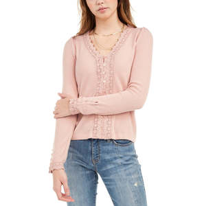 Top Leggero da Donna American Rag con Bottoni Frontali, Taglia Media per Ragazze, Rosa Brillante con Finiture in Pizzo, Realizzato in Poliestere - Product Image 1