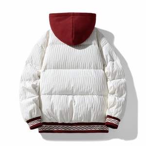 Chaqueta de dos piezas con logotipo personalizado, estilo americano, con contraste de arrugas verticales, para hombre y mujer, holgada, con capucha, para otoño e invierno - Product Image 3