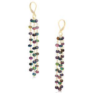 Pendientes colgantes de 3 líneas de ópalo negro, joyería elegante de piedra natal de Plata de Ley 925, regalo de boda/Fiesta de moda para mujer - Product Image 1