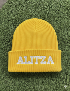 Chapeau beanie en laine 100% tricotée, style automne-hiver, broderie personnalisée avec logo, lettre de designer, bord ajustable, motif à carreaux - Product Image 6