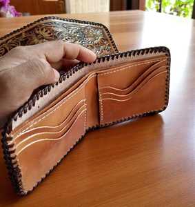 Portefeuille à deux volets pour femmes Vintage Slim fait à la main 100% cuir véritable avec détail de point RFID bloquant 2025 nouveaux portefeuilles de Style de mode - Product Image 2