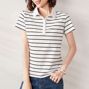 Classic Women's Striped Polo Shirt Short Sleeve Cotton Casual Summer Tops Ladies Breathable Sport Golf Tennis T-Shirt Custom - Product Image 2