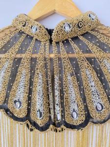 Designer <b>Beaded</b> Crystal Embroidered Poncho Anti-Static Organza Fabric Hand-<b>fringed</b> Breathable Evening Wear for Pearl Front - Product Image 6