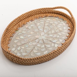 Vente en gros de plateaux en osier naturel de nacre pour la décoration intérieure plateau ovale en rotin vadrouille prix d'usine le moins cher - Product Image 5