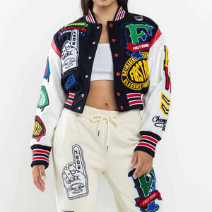 OEM Custom Chenille Embroidery Leather Sleeve Letterman Varsity Jacket for Women's Wholesale Cropped Varsity Leather Jackets - Product Image 6