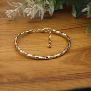 Golden Twisted <b>Bracelet</b> Minimalist Adjustable Jewelry, Elegant Everyday Gift Stackable Bangle - Product Image 3