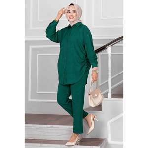 Ensemble hijab 2 pièces avec plis latéraux, émeraude, 165 cm, S/M-2XL/3XL - Product Image 1