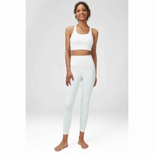 Seamless Yoga Set Women Solid Color High Waist Leggings Racerback Crop <b>Top</b> Full Length Activewear Two Piece Set - Product Image 5