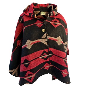 Poncho à capuche en laine chaud à motifs ethniques rouge beige noir unisexe pour le camping pour femmes - Product Image 5