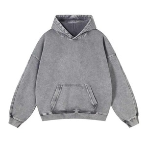 Sweat à capuche à manches longues pour homme, noir uni, délavé à l'acide, effet vintage usé, doublure polaire, en coton, OEM Basics - Product Image 3