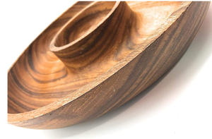 Chip y plato Salsa Bowl bandeja platos personalizados forma redondeada Acacia madera servir postre plato para restaurante cocina - Product Image 6