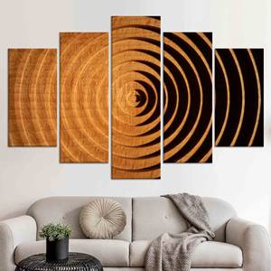 Arte en Lienzo con Estampado de Madera Circular Moderno: Decoración Elegante para el Hogar, Juego de 5 Lienzos Variados - Product Image 1