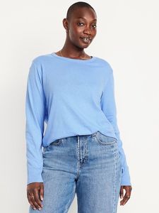 Camiseta básica holgada de manga larga de tela transpirable cómoda para MUJER Camiseta de manga larga personalizable para mujer - Product Image 3