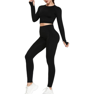 Hot Selling High for Two Piece Lace Belt Elastic Waist Sports Bra Fitness Leggings Set Breathable Plus Size - Product Image 4