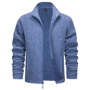 Manteau d'extérieur d'hiver pour hommes personnalisé, veste polaire de couleur unie avec col montant, fermeture à glissière complète et poches, chaud et élégant - Product Image 1