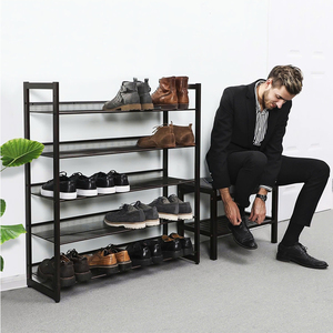 Stackable Shoe Shelf Metal Shoe Storage Organizer with 5 Tier <b>Adjustable</b> Flat or Angled Mesh <b>Shelves</b> - Product Image 3