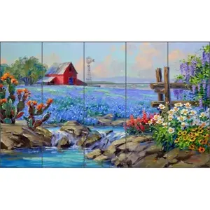 Bluebonnet país paisaje arte Mural Senkarik cerámica azulejo Backsplash pared decoración MSA188 - Product Image 1