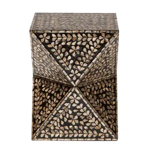 Table d'appoint haut de gamme en nacre Bronze floral noir Table d'appoint carrée en MDF entièrement assemblée - Product Image 6