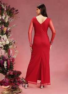 Vestido Maxi acampanado modesto a la moda con bordado de cuentas y parte delantera de perlas de longitud completa cintura natural cuello en V estilo elegante Simple - Product Image 2