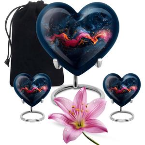 Urna de recuerdo Celestial Breeze, urna en forma de corazón, combinación de 3 (Juego de 2 urnas de 10 pulgadas y urna de recuerdo), urnas de mascotas para cenizas - Product Image 1