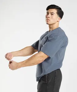 เสื้อยืดโอเวอร์ไซส์สำหรับผู้ชายชุดเล่นกีฬาวิ่งออกกำลังกายผ้าฝ้ายพิมพ์ลายโลโก้ได้ตามต้องการ