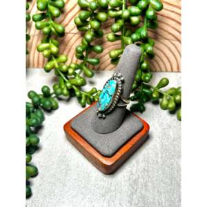 Navajo-Made Highgrade Kingman Turquoise Sterling <b>Silver</b> <b>Statement</b> <b>Ring</b> Size 9.5 Boho Style Everyday Wear Vermeil Platinum Metal - Product Image 3