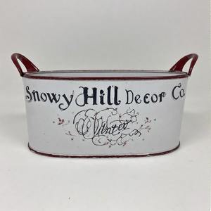 Jardinière de Noël Snowy Haven en métal galvanisé construite pour présenter des expositions florales d'arbres d'hiver et des touches de vacances - Product Image 1