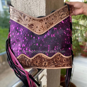 กระเป๋าพาดลำตัวหนังเมทัลลิกทำจากหนังแท้มีพู่ห้อยขนาดใหญ่กระเป๋าหนังตะวันตก - Product Image 3