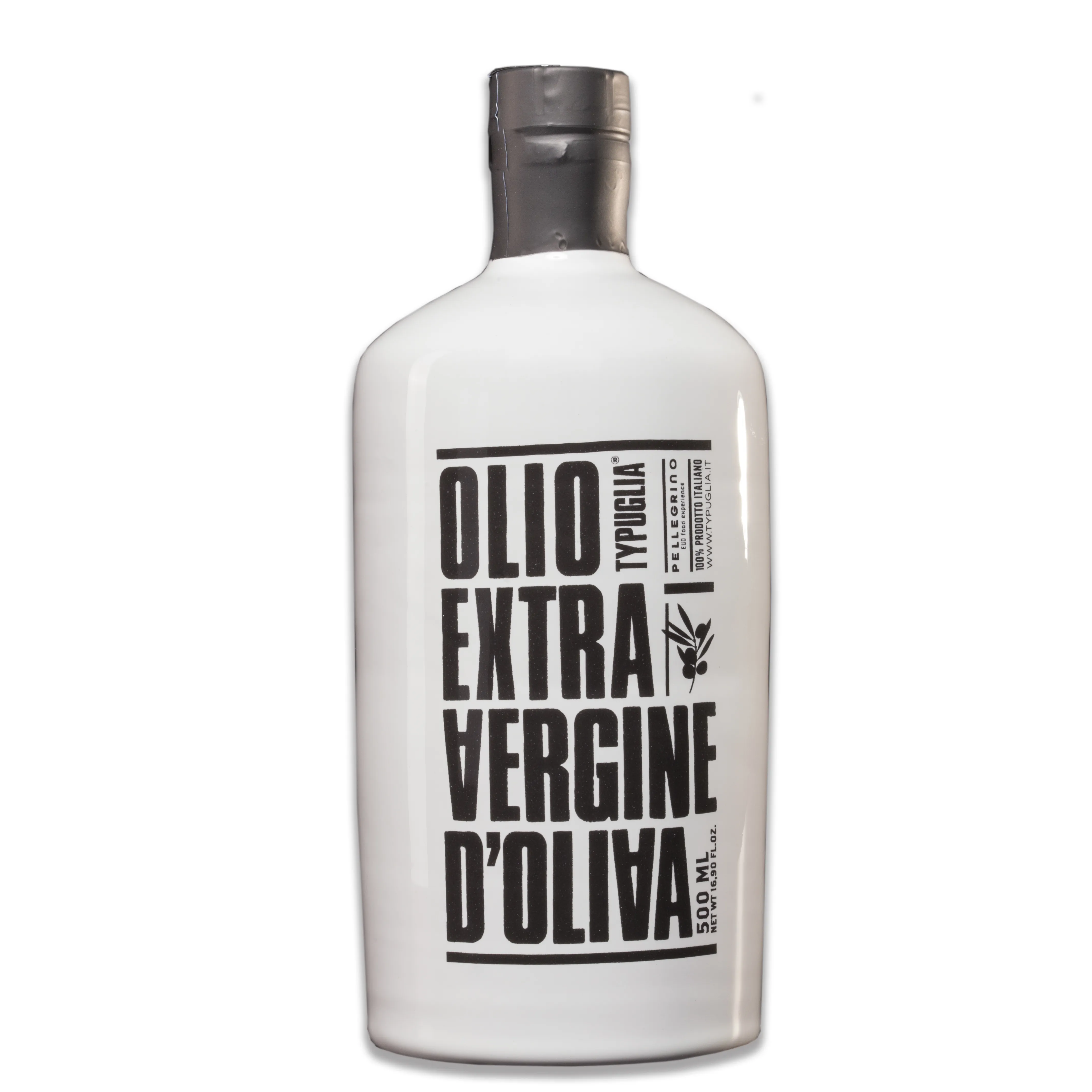 น้ำมันมะกอกในขวด TY Puglia บริสุทธิ์พิเศษในนำมาใช้ใหม่และเติมได้เซรามิคสีขาว0,50 LT