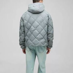 Chaqueta acolchada de invierno de punto de diamante de lona para hombre, Sudadera con capucha, correa en la cintura, bolsillo de canguro, acolchado aislado, uso al aire libre - Product Image 6