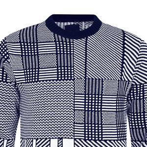 100% High Quality Cotton Navy Geometric Mock Neck <b>Sweater</b> Breathable Anti-Wrinkle Anti-Shrink Customizable Logo Front Fit for - Product Image 2