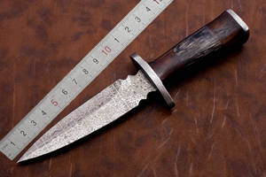 OEM Customizable Damascus Steel Hunting <b>Knife</b> Handmade Rose wood and pakka wood Handle <b>Twisted</b> Pattern Leather Sheath for EDC - Product Image 5