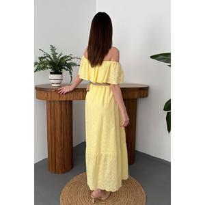 Yellow Off-Shoulder Broderie Anglaise <b>Dress</b> - Yellow - Product Image 5