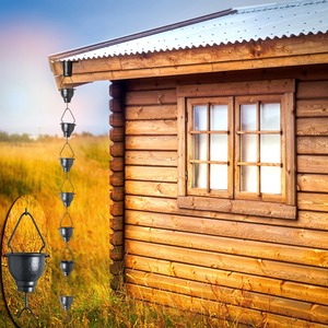 Chaîne de pluie en cuivre noir de 8,5 pieds pour la décoration de la maison et du jardin, lot de 16 coupelles, résistant à la rouille, finition polie en cuivre - Product Image 4