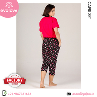Fabricado EN LA India Venta caliente 100% ropa de dormir de algodón Vestido de noche Hasta la rodilla Pijama de dos piezas para mujer Conjunto Capri