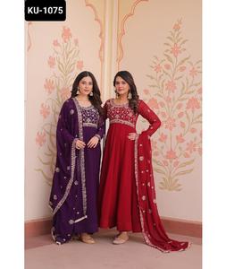 Le nouveau mariage de créateur et le festival indien pakistanais portent des collections de robes en fausse Georgette Anarkali à manches longues à bas prix - Product Image 1