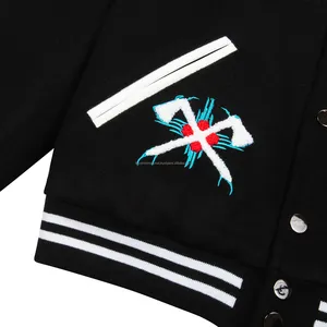 Veste universitaire noire pour homme de haute qualité avec col montant, motif de crâne brodé, tissu en laine, écologique - Product Image 4