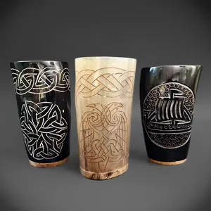 Meilleure qualité corne de buffle verre sculpté à la main Viking corne à boire tasse verre simple corne verre agate - Product Image 2