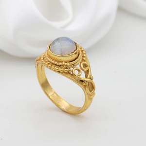 <b>Moonstone</b> Brass Filigree <b>Ring</b> 18k Gold Plated Tribal Wholesale Women <b>Ring</b> - Product Image 4