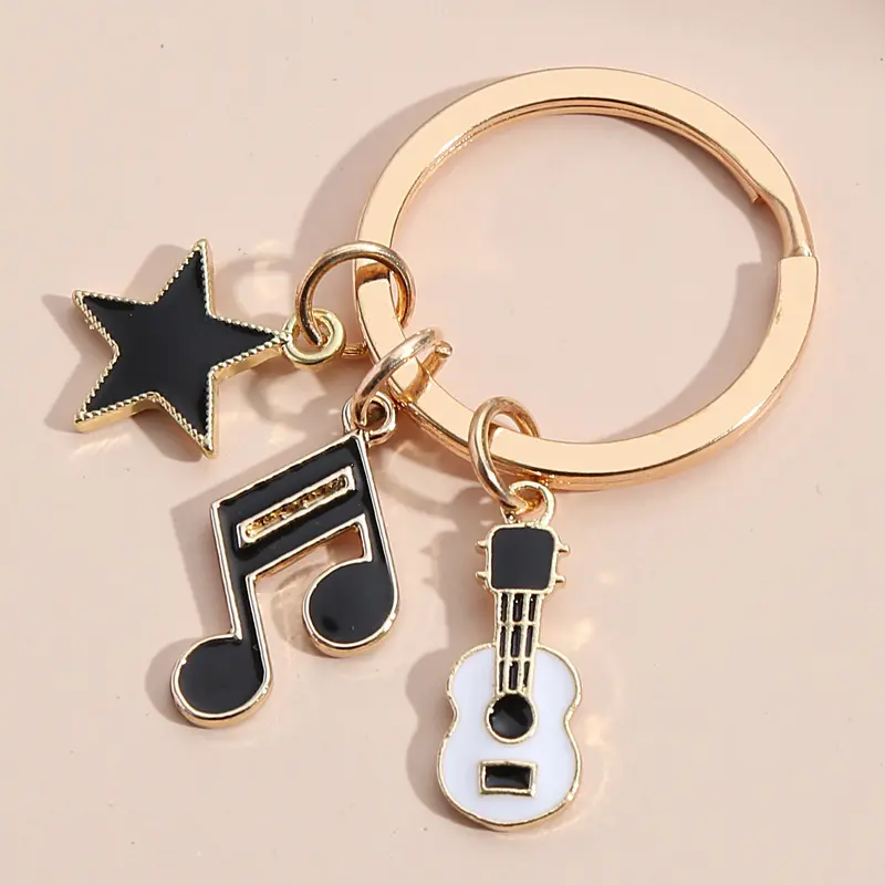 חם כלי נגינה כינור הערות מקלדת פסנתר אוזניות Keychain אופנה אמייל קסם מפתח מחזיק חמוד מפתח טבעת