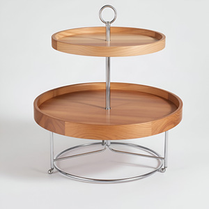 Elegante bandeja de servicio de madera y metal de 2 niveles, molde de resina epoxi, Ideal para postres, frutas, cocina y decoración de bodas, soporte para pasteles - Product Image 3