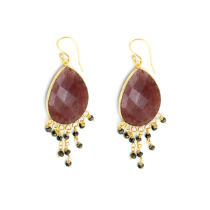 Pendientes de Gota de Cuarzo Rosa y Espiral Dorada, Hechos a Mano, de Aleación de Cobre y Latón, Chapados en Oro de 18K |   Joyería de Moda para Bodas - Product Image 4