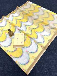 Saree brodé anti-pilule léger en lin 100% uni - Product Image 4