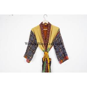 Women's Elegant Bohemian Japanese <b>Lounge</b> <b>Dress</b> Silk Kimono Festival Robe Indian Woven Floral Pattern Long Sleeves Full Length - Product Image 2