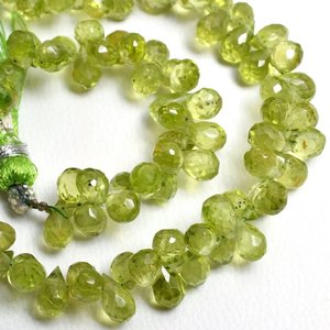 Cuentas de lágrima verde Natural hechas a mano 6x4mm gotas facetadas de peridoto verde Material de piedra negra semipreciosa para la fabricación de joyas - Product Image 4