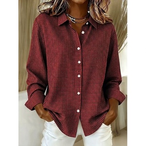 Chemise à manches longues pour femme, style ample à carreaux, grande taille, boutonnée, tendance, vêtements décontractés pour femme - Product Image 4